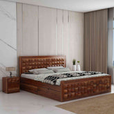 Sofia Solid Sheesham Wood Bed With Four Drawers (Queen Size, Natural Finish)